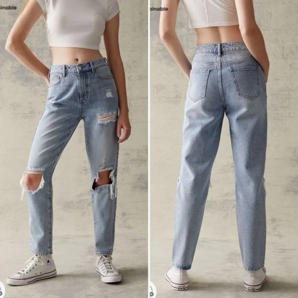 Pacsun distressed mom jeans high rise eco light blue 26 - Picture 1 of 11